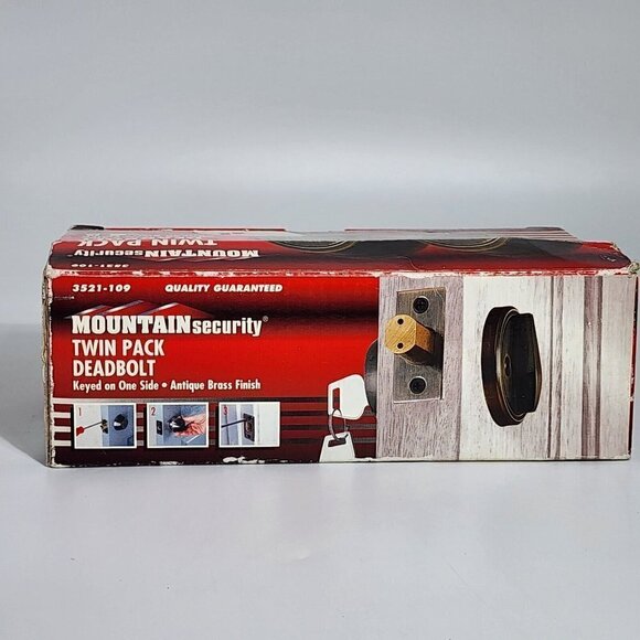 Mountain Security Single Cylinder Deadbolt Twin Pack Antique Brass Finish - Picture 3 of 10